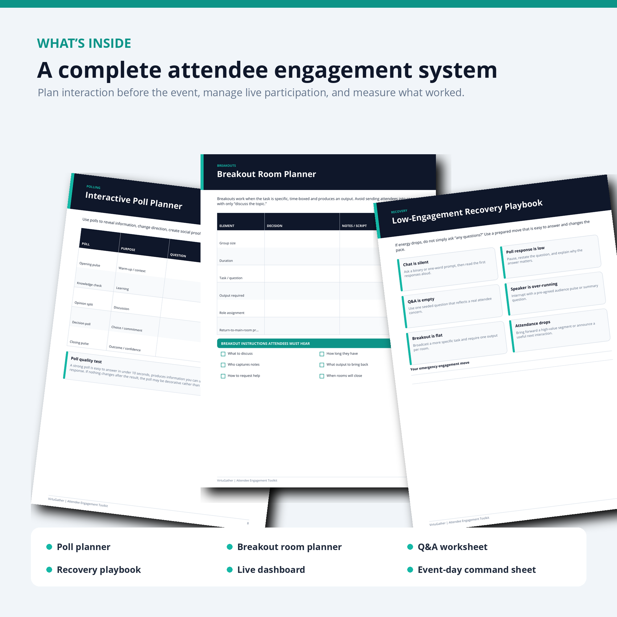 VirtuGather Attendee Engagement Toolkit preview pages