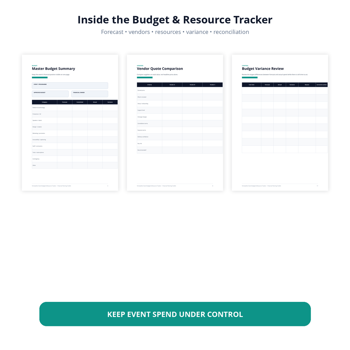 Inside VirtuGather Event Budget & Resource Tracker