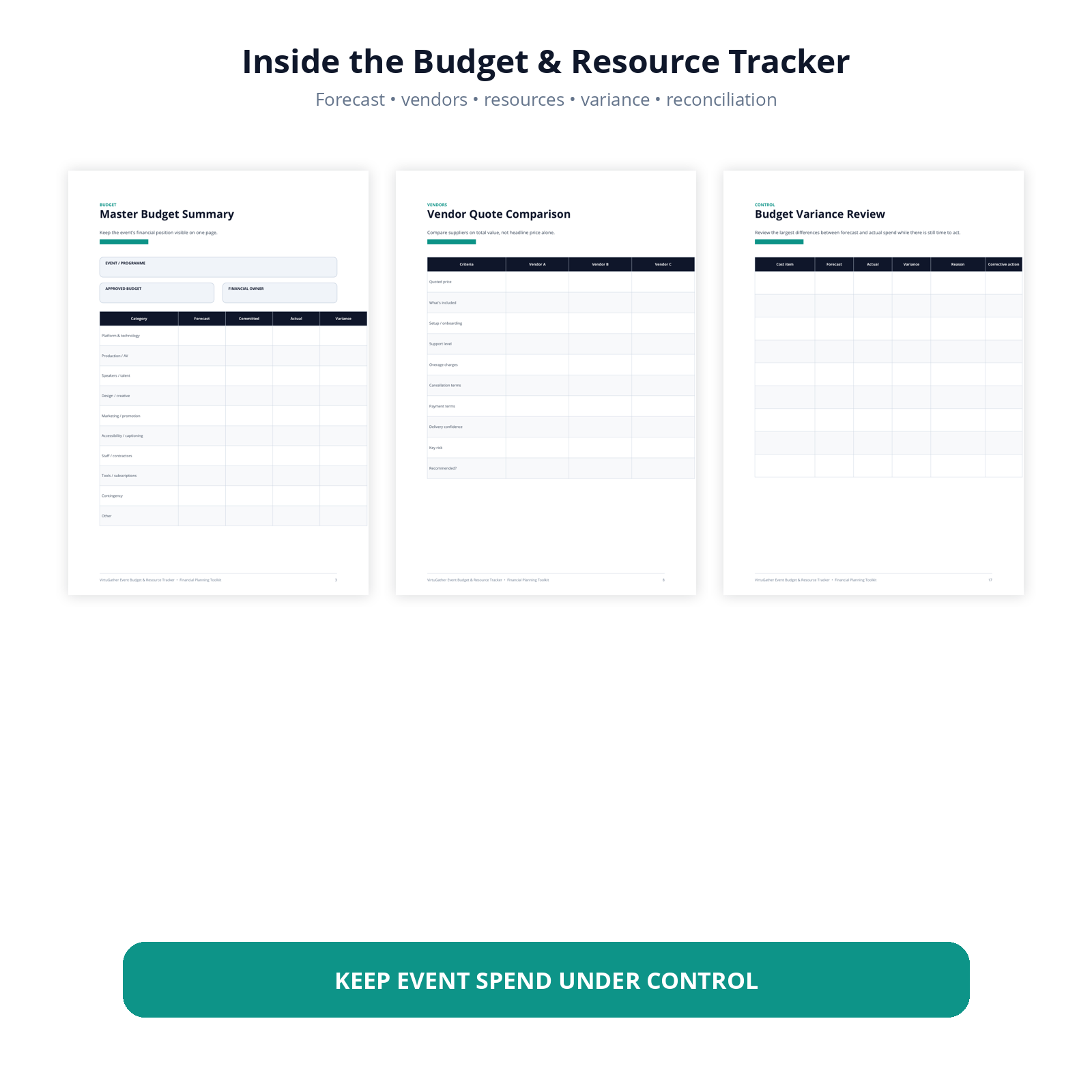 VirtuGather Event Budget and Resource Tracker inside preview